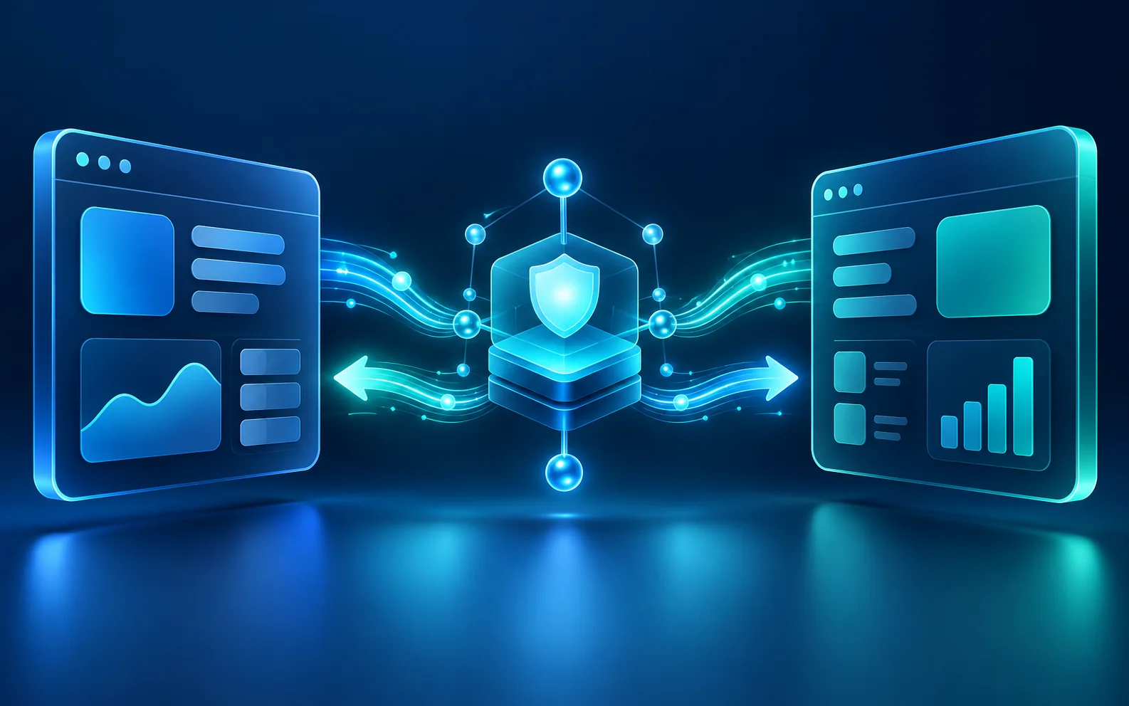 Two business systems exchanging data through a secure API connection