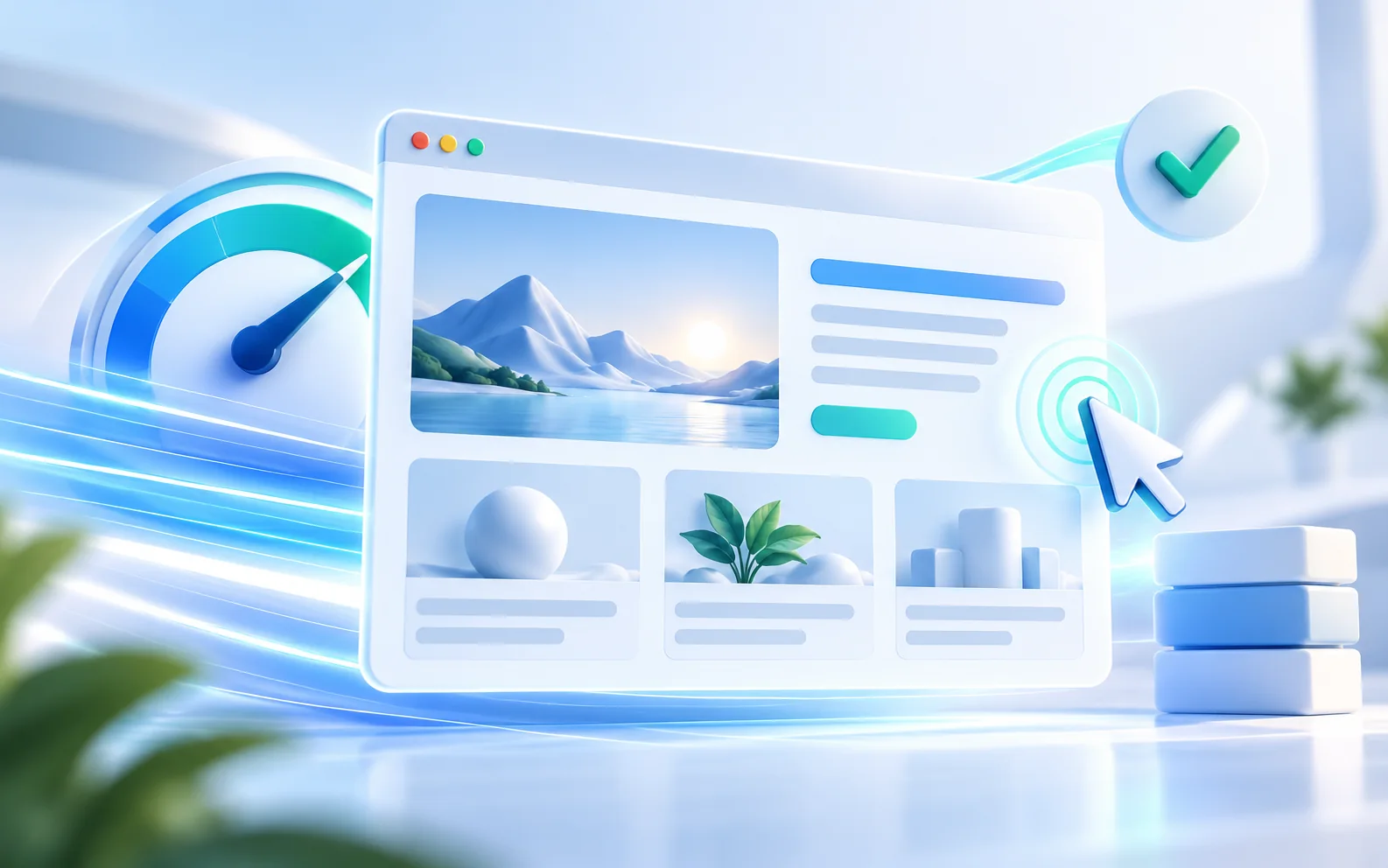 Fast, responsive website page with a performance gauge and stable layout