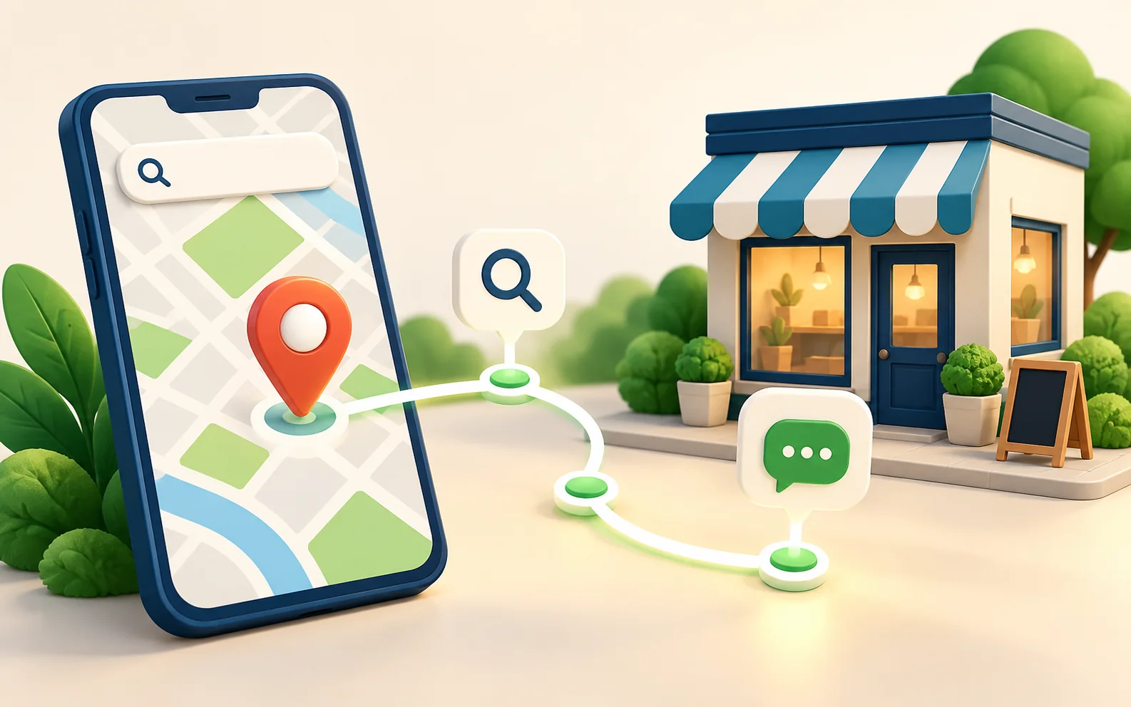 Local storefront discovered through a map pin on a smartphone