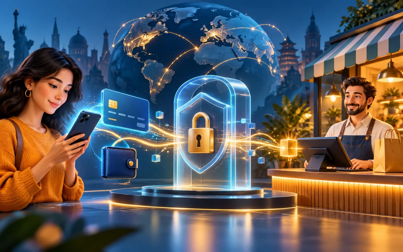 Secure online payment moving through a digital gateway to a merchant