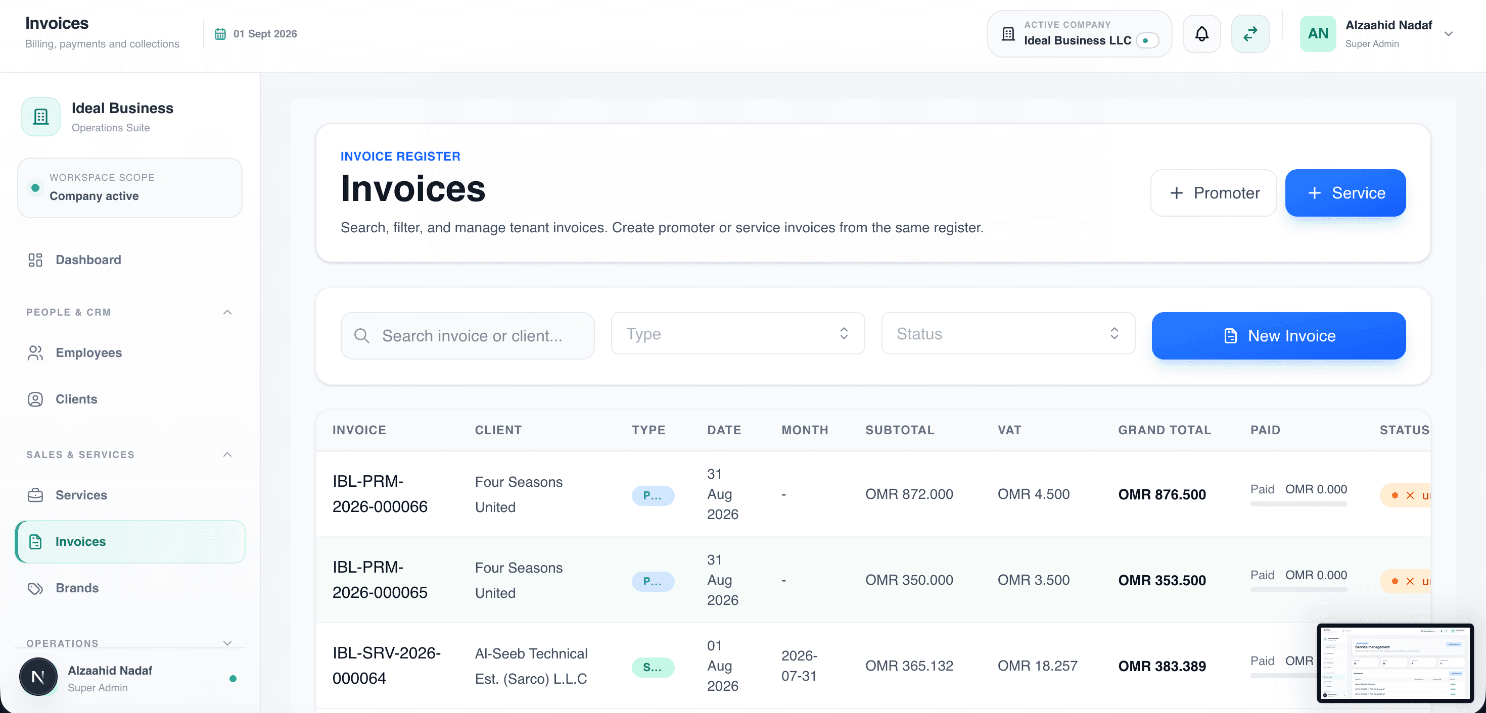 Invoice register