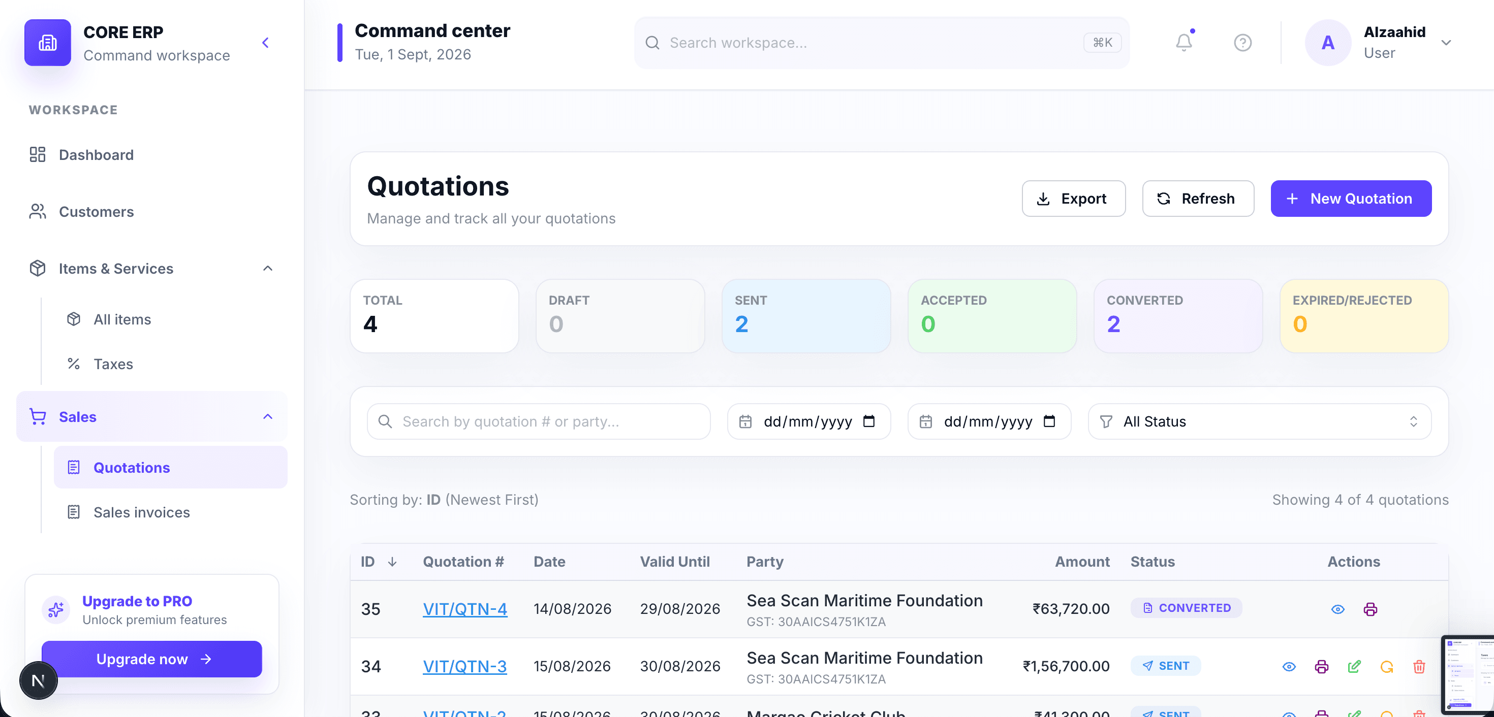 Quotation workflow