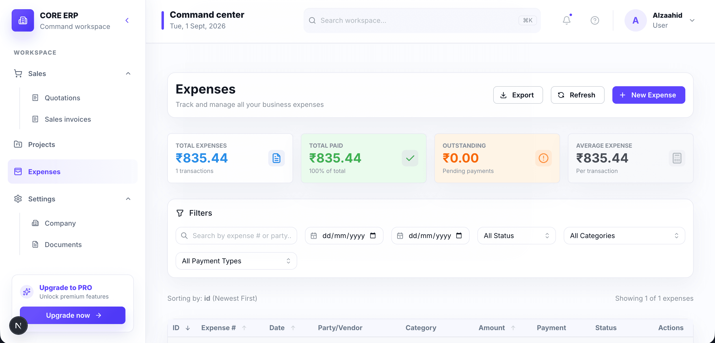 Expense tracking