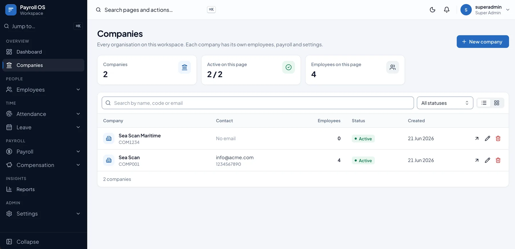 PayroNext: Set up the company