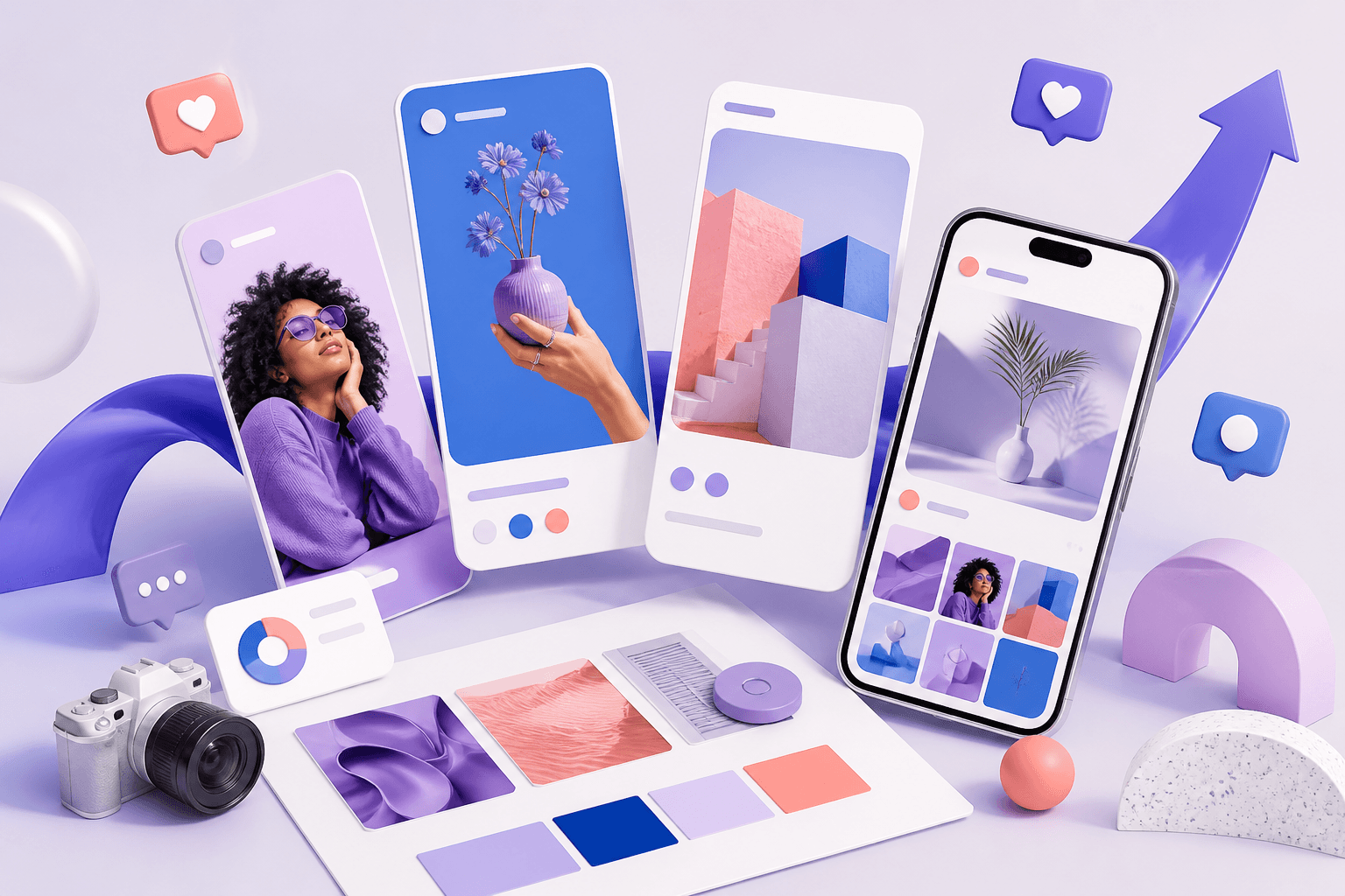 Creative social media campaign workspace illustration