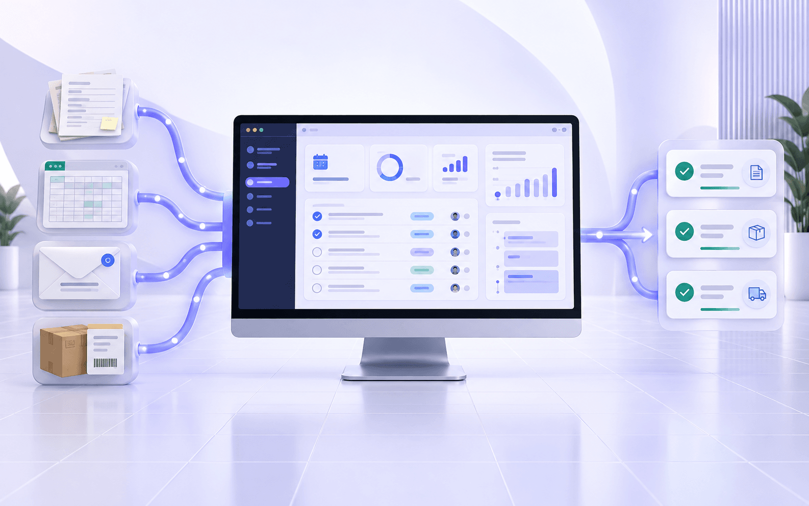 Paperwork, spreadsheets, email and inventory updates flowing into one organized business workspace