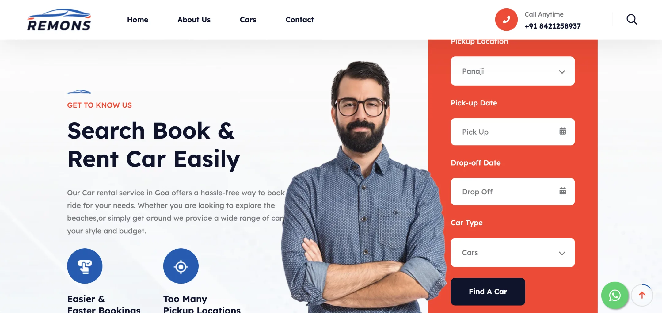 Goa on Wheel search & book: Pickup location, pick-up and drop-off dates and car type in one form, beside easier bookings and many pickup points across Goa.