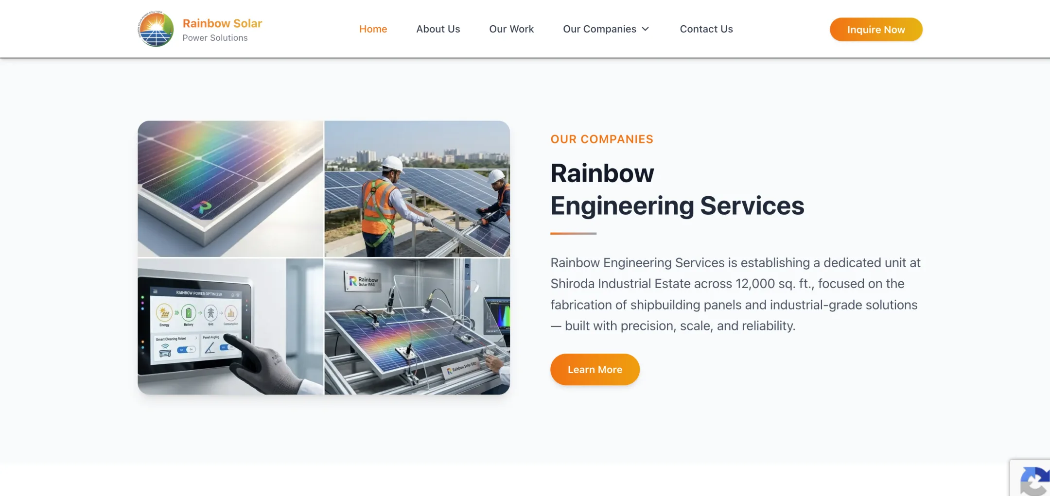 Rainbow Group rainbow engineering services: A 12,000 sq. ft. fabrication unit at Shiroda Industrial Estate for shipbuilding panels and industrial-grade work.