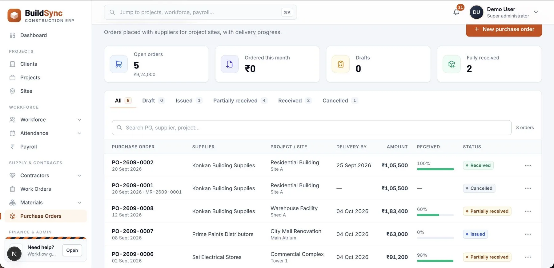 BuildSync materials and money, tracked