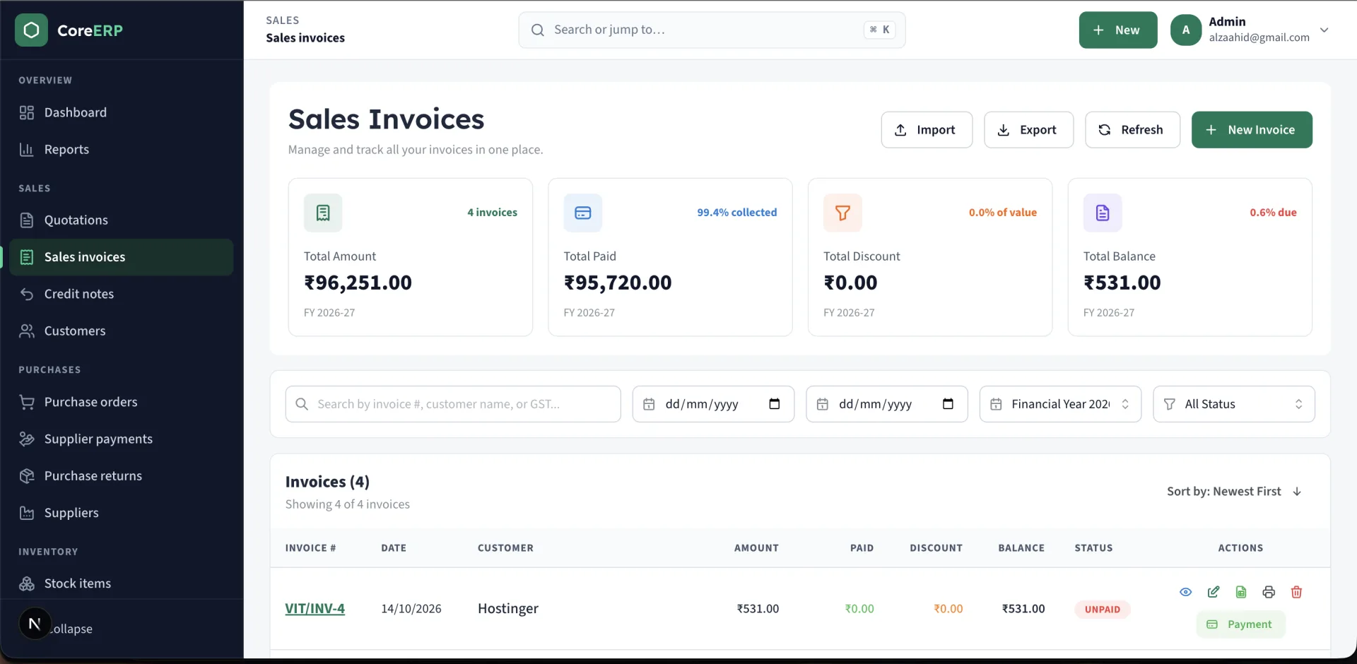 Core ERP from quotation to invoice