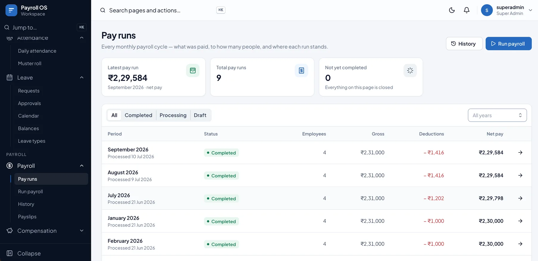 PayroNext run payroll, send payslips