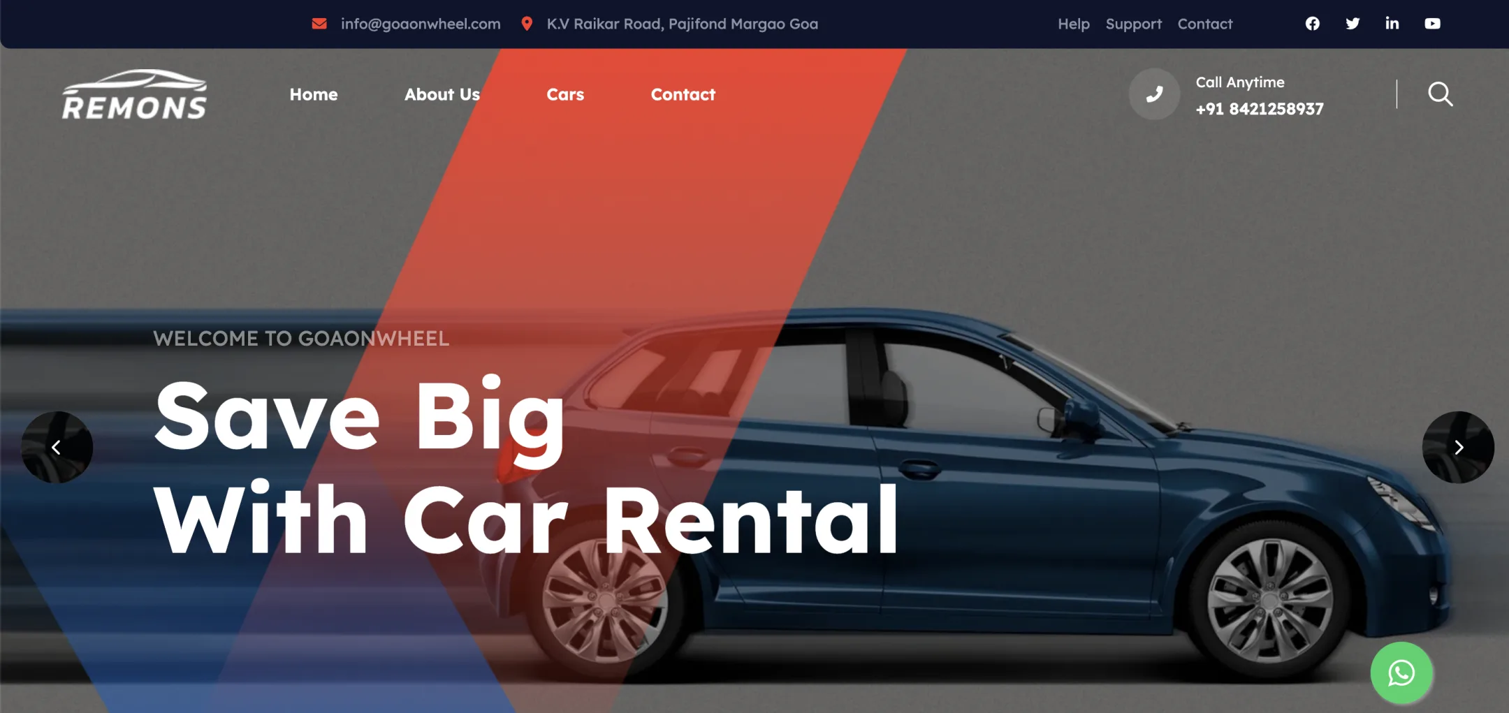 Goa on Wheel website — home page