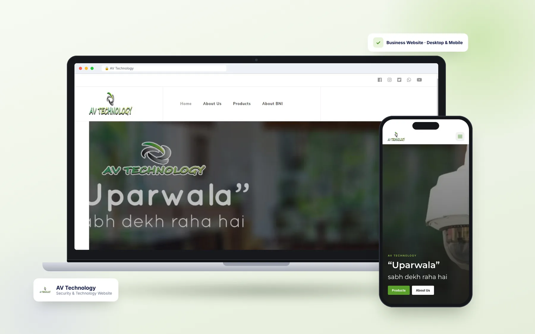 AV Technology Goa — Security & Technology Website on desktop and mobile
