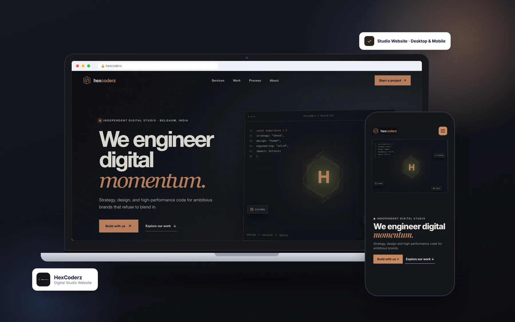 Hexcoderz — Digital Studio Website on desktop and mobile