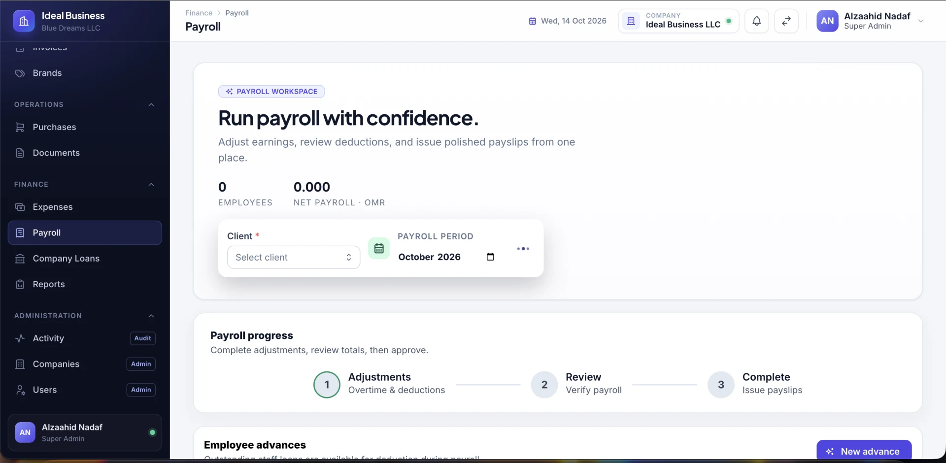 BizCore run payroll with a clear review path