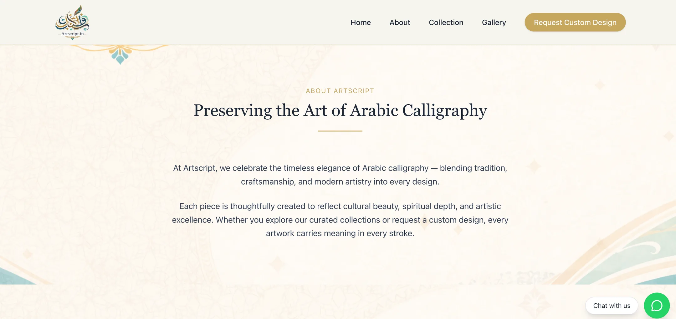 ArtScript about artscript: Preserving the art of Arabic calligraphy: tradition, craftsmanship and modern artistry in every design.