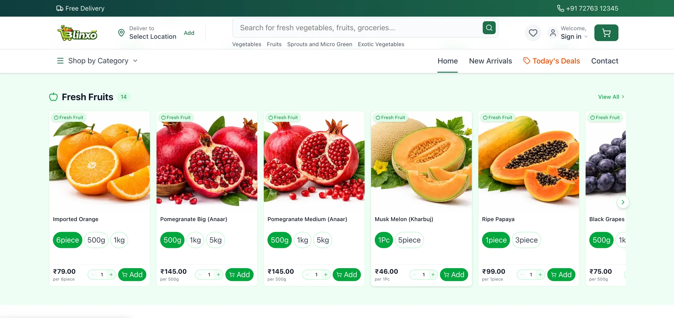 Blinxo fresh fruits: Fruits sold by piece or weight, whichever suits the product.