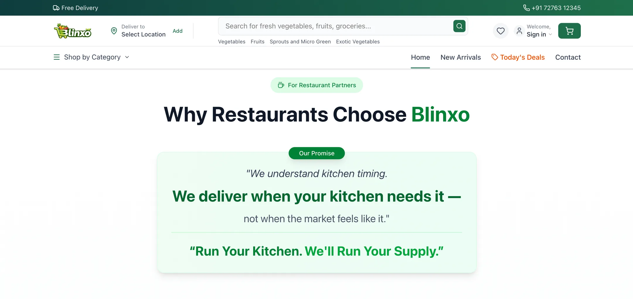 Blinxo for restaurant partners: A dedicated pitch for kitchens: Blinxo delivers when the kitchen needs it, not when the market feels like it.