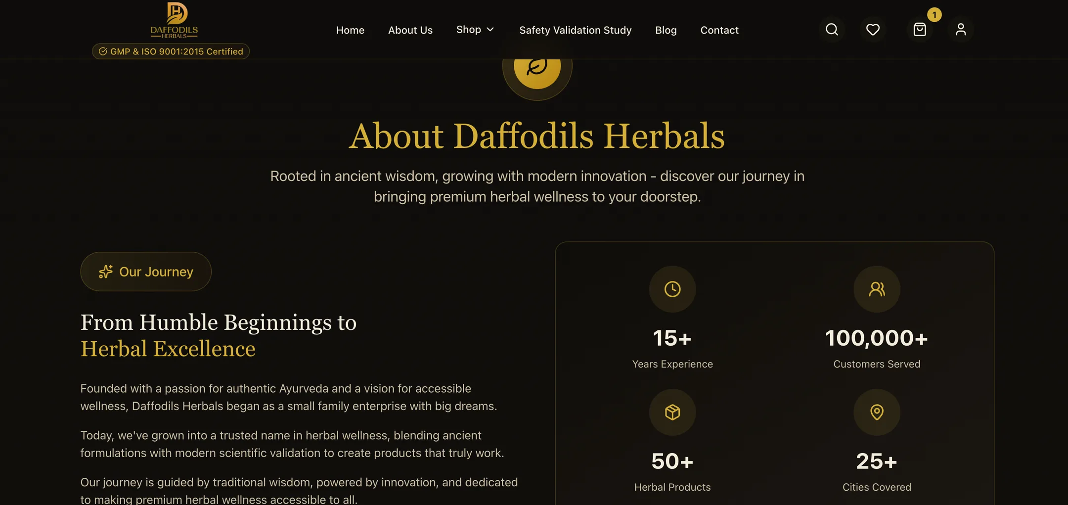 Daffodils Herbals about the brand: The brand story with years of experience, customers served, products and cities covered.