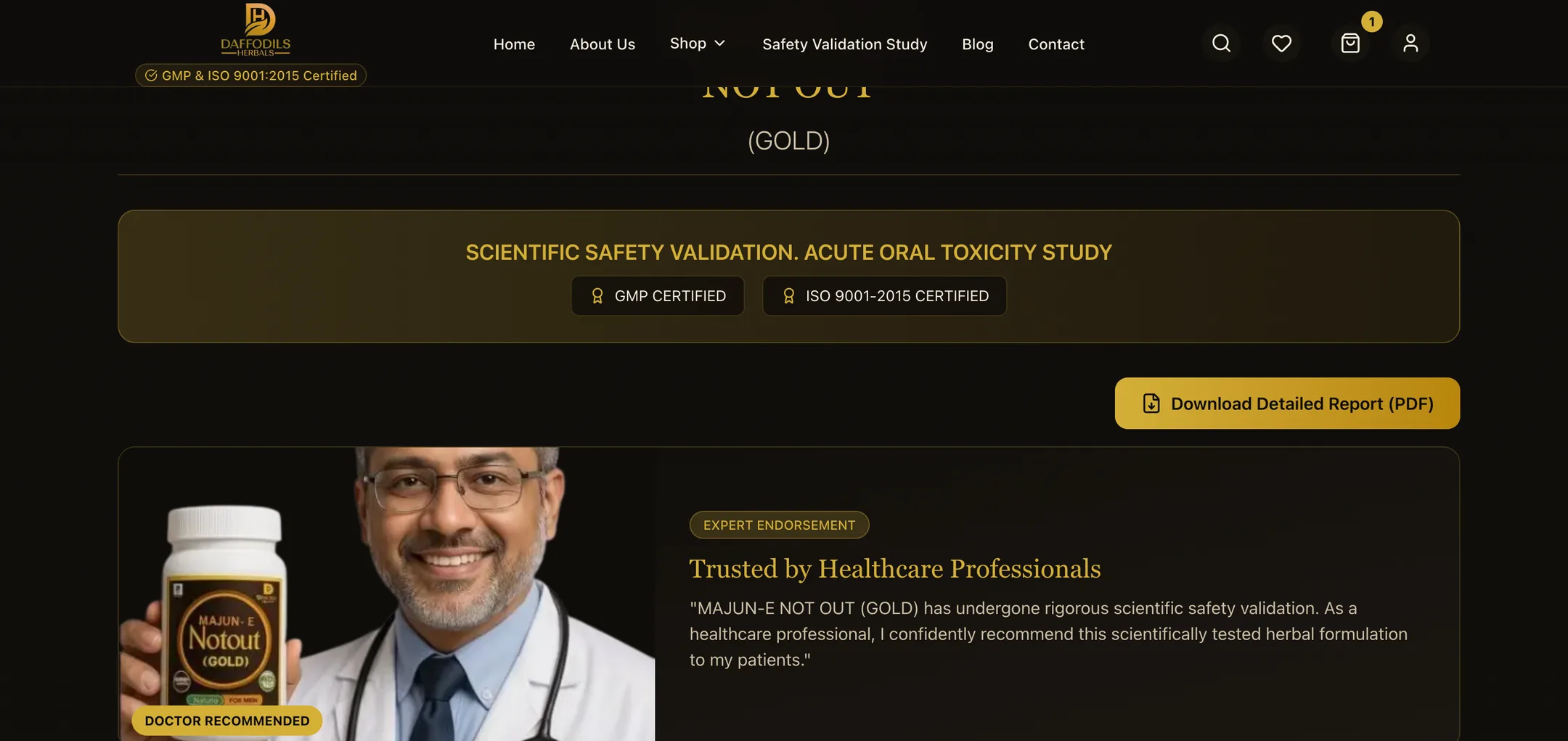 Daffodils Herbals safety validation study: An acute oral toxicity study presented in full, with GMP and ISO credentials, a downloadable PDF report and an expert endorsement.