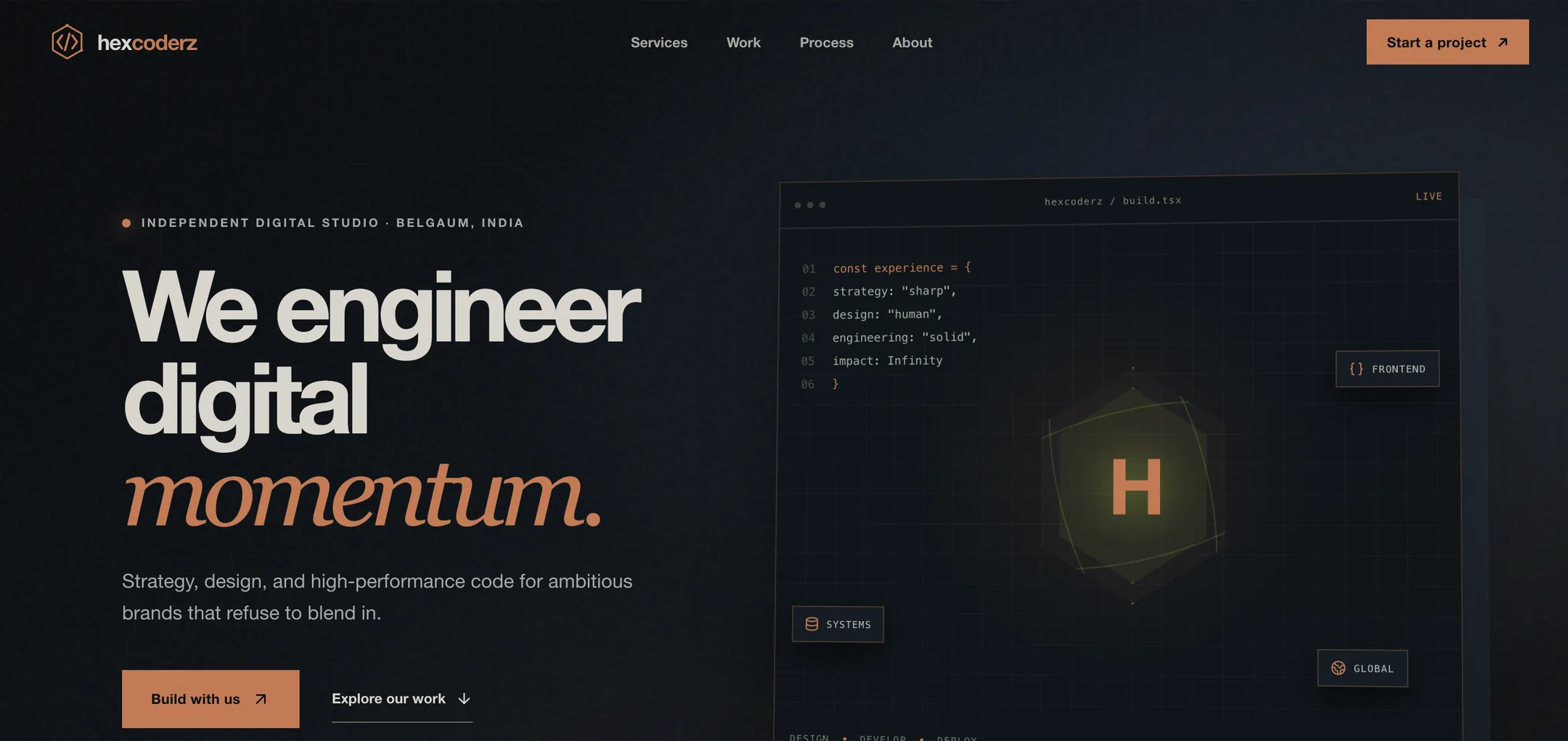 Hexcoderz website — home page