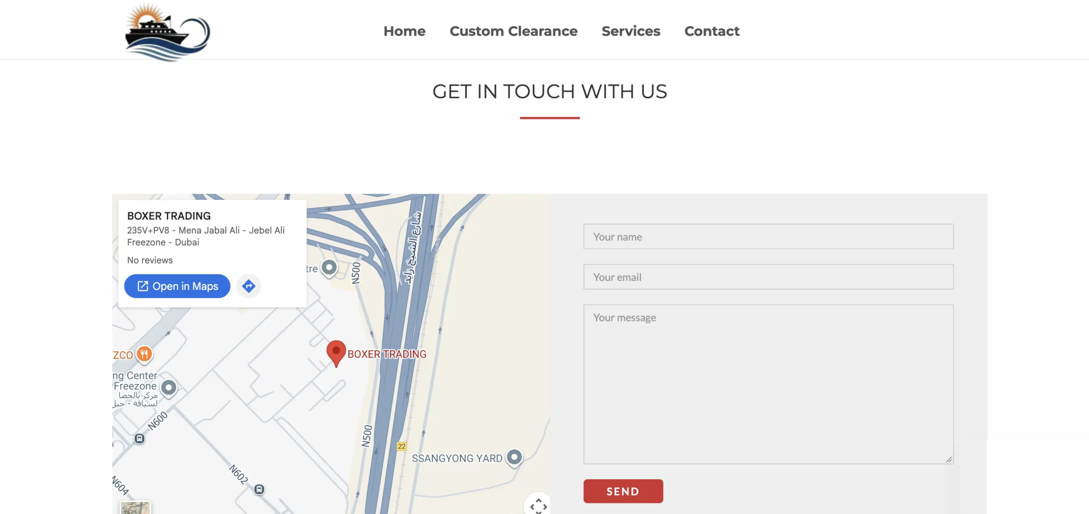 Numeal Kamal get in touch: An embedded map beside a simple name, email and message form.
