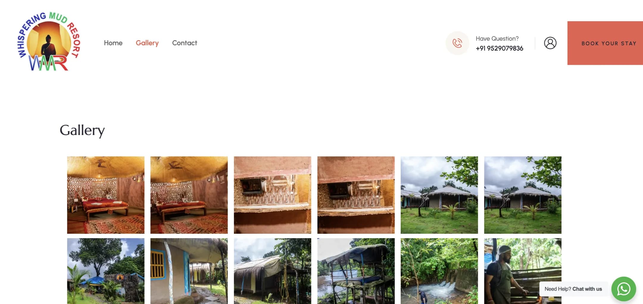 WMR Goa gallery: Rooms, huts, the river and the outdoor kitchen in a clean photo grid.